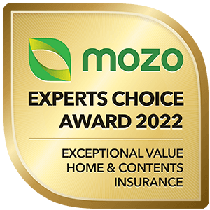 MOZO Experts choice Award 2022. Exceptional Value. Home & Contents Insurance
